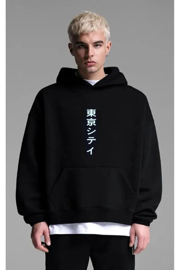 Nvm Rick Just Rick It Baskılı Siyah Erkek Kadın Unisex Kapşonlu Sweatshirt Uzun Kol