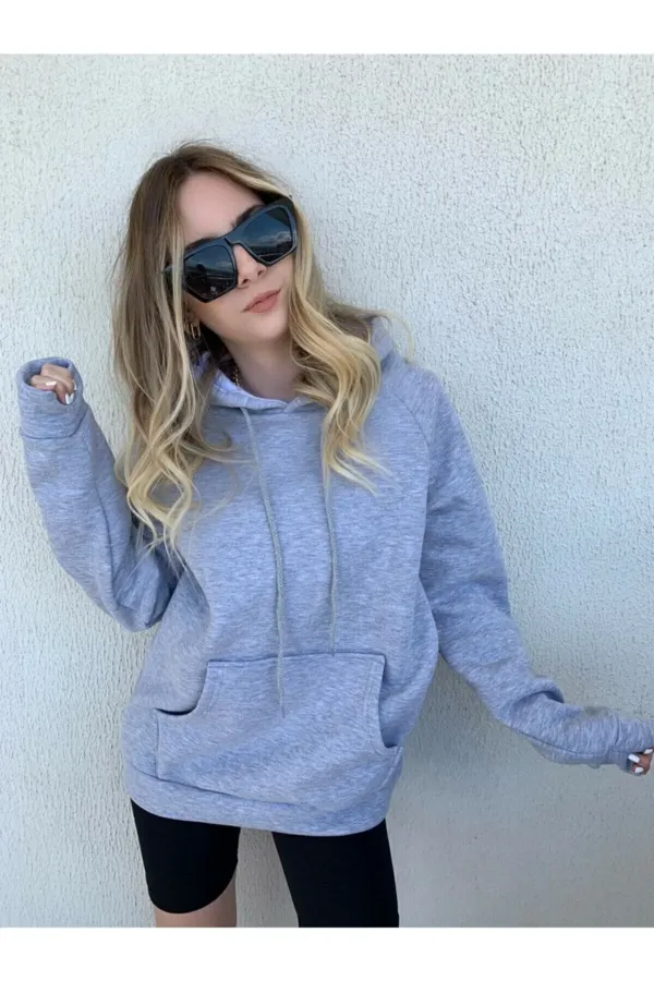 Kadın Gri Oversize Sweatshirt