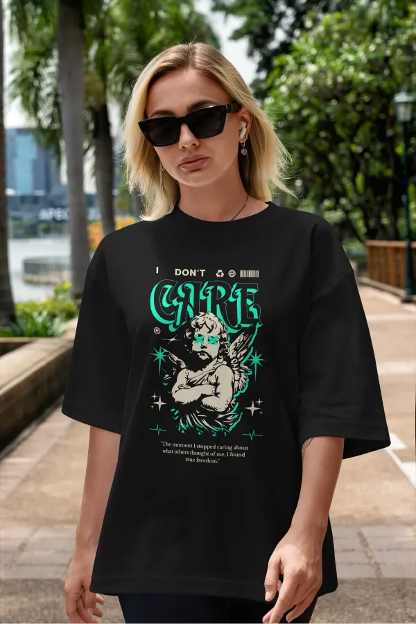 Unisex Men's/Women's DONT CARE Colorful Custom Printed Oversize Cotton Crew Neck T-Shirt