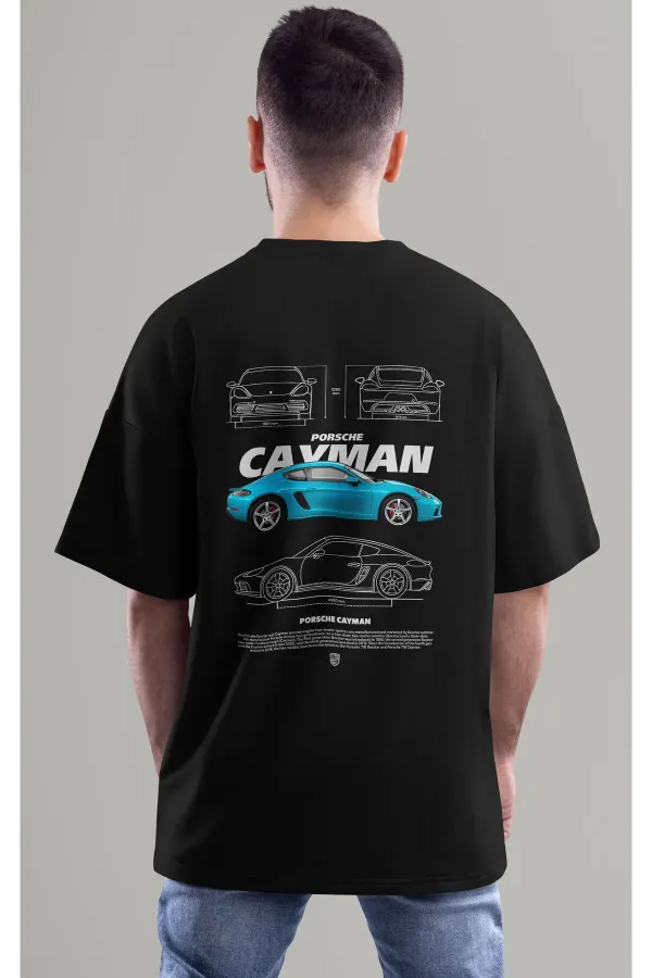 Unisex Erkek/Kadın PORSCHE CAYMAN Renkli Özel Baskılı Oversize Pamuklu Bisiklet Yaka T-Shirt Tişört