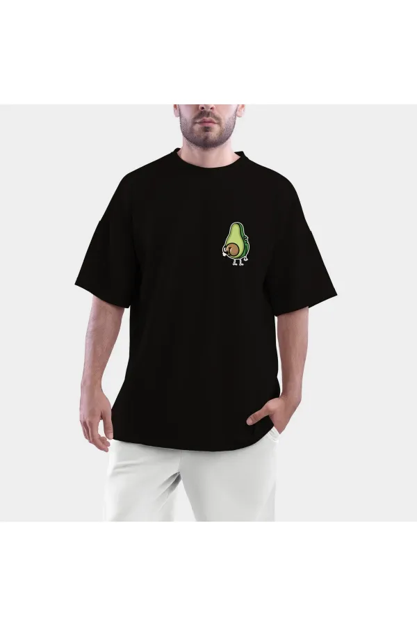 Avocado Pop Printed Black Color Combed Cotton Oversize T-shirt