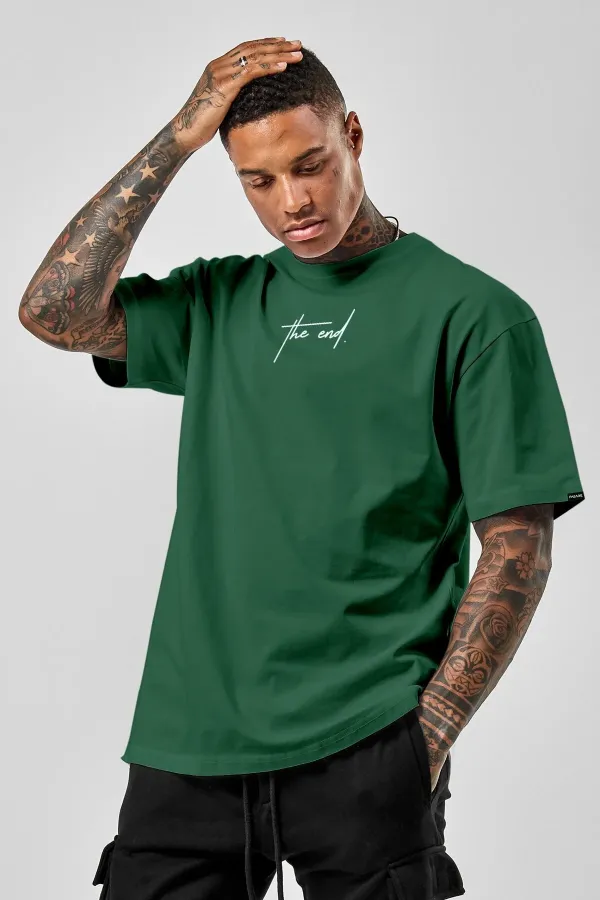 Oversize The End Baskılı Yeşil Tshirt
