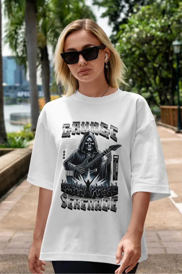 Unisex Erkek/Kadın GRUNGE Renkli Özel Baskılı Oversize Pamuklu Bisiklet Yaka T-Shirt Tişört