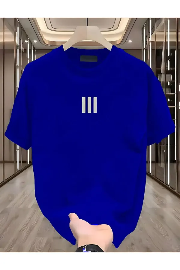 3 Çizgi Baskılı Beyaz Erkek Tshirt