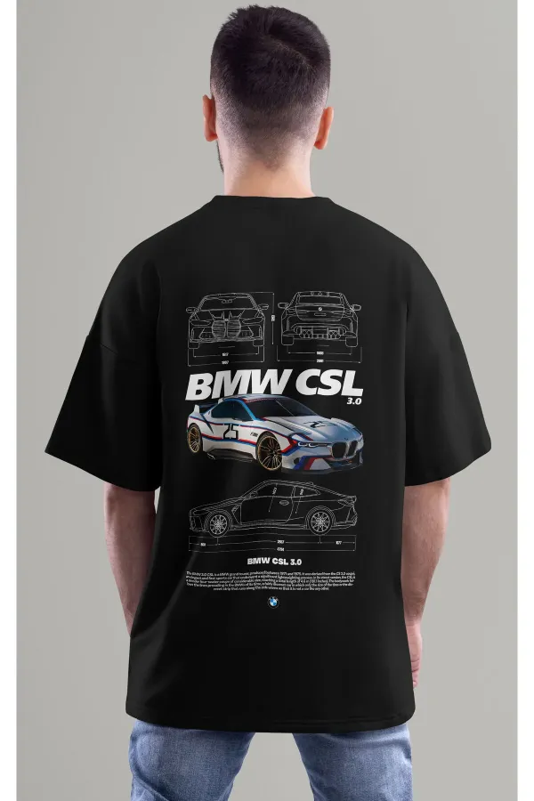 Unisex Erkek/Kadın BMW CSL Renkli Özel Baskılı Oversize Pamuklu Bisiklet Yaka T-Shirt Tişört