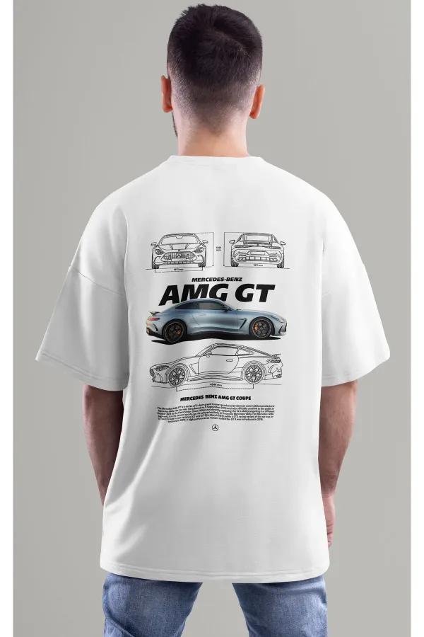 Unisex Erkek/Kadın MERCEDES AMG GT Renkli Özel Baskılı Oversize Pamuklu Bisiklet Yaka T-Shirt Tişört