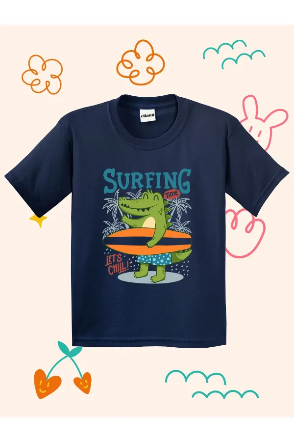 T-shirt enfant imprimé dinosaure surfeur