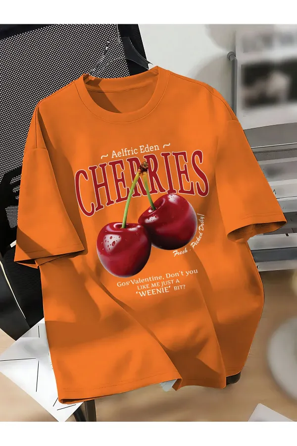 Unisex Men/Women CHERRIES Custom Printed Oversize Cotton Crew Neck T-Shirt