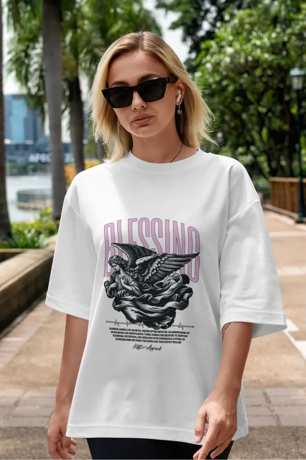 Unisex Men's/Women's BLESSING Colorful Custom Printed Oversize Cotton Crew Neck T-Shirt