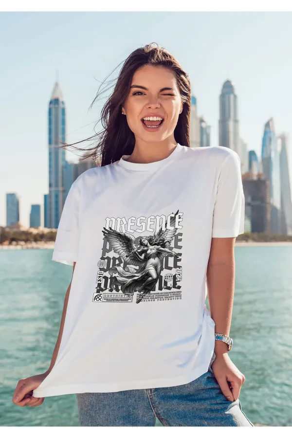 Unisex Men's/Women's PRESENCE Colorful Custom Printed Oversize Cotton Crew Neck T-Shirt