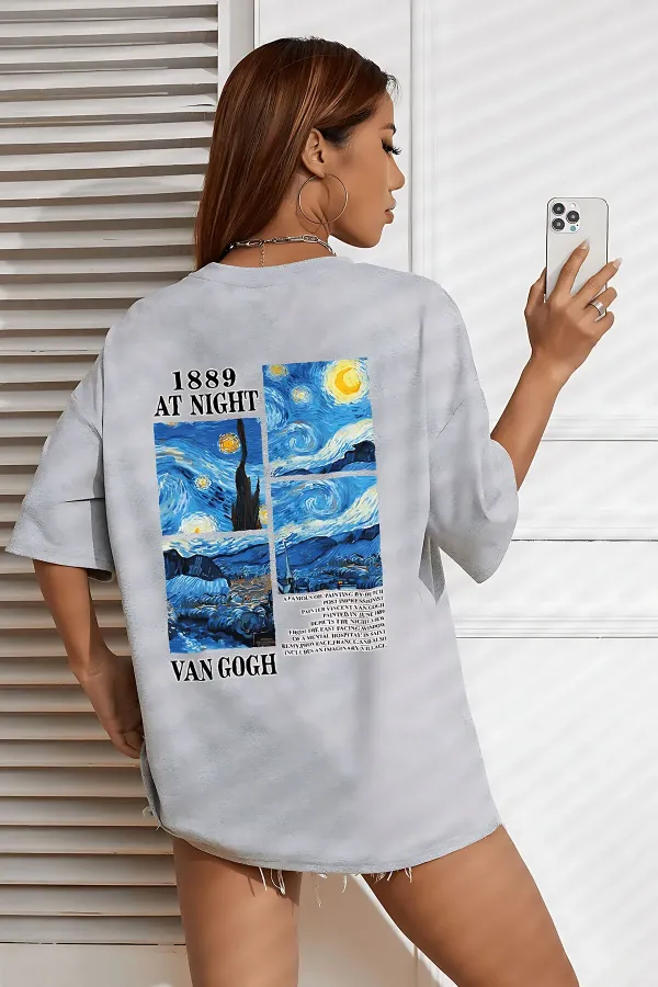 Unisex Van Gogh Baskılı Oversize Tshirt