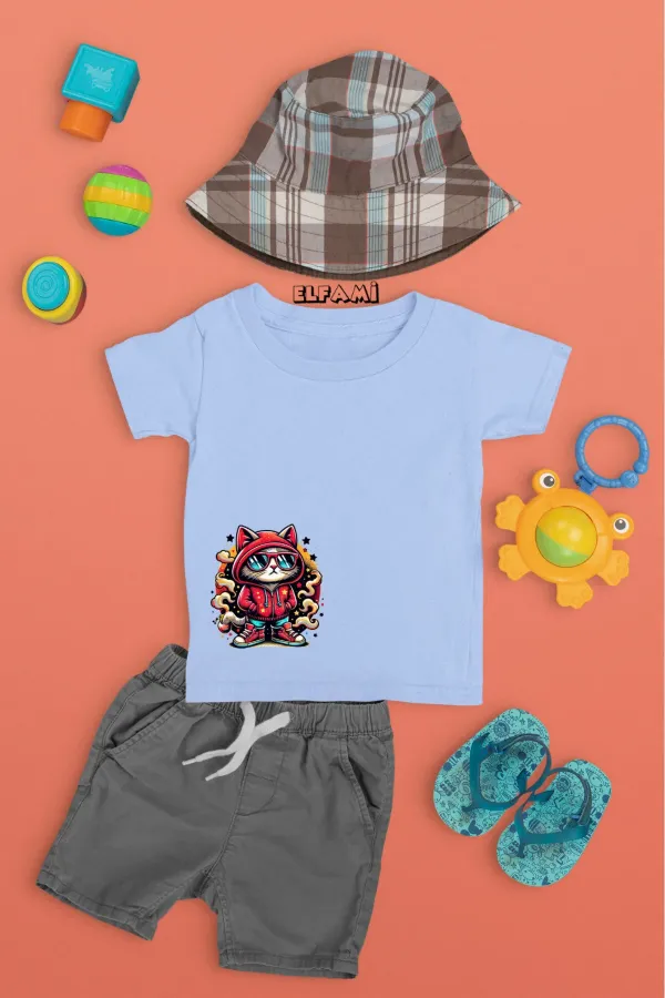 T-shirt imprimé chat mignon pour filles/garçons