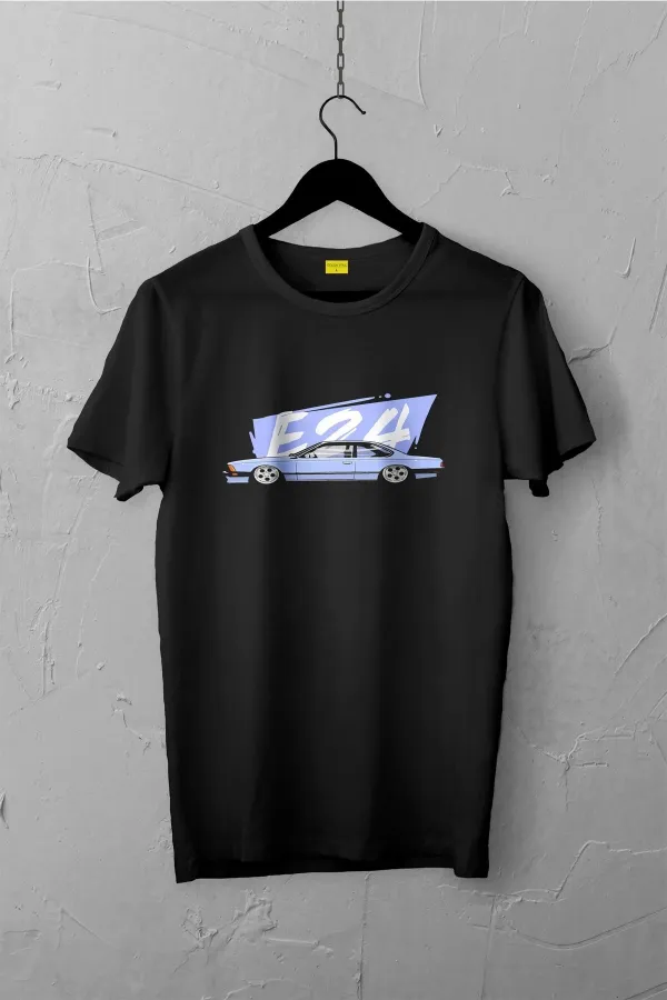 Bmw E24 Tasarımlı Tshirt , Unisex Premium, Çatlama Solma Yapmaz / Otomobil