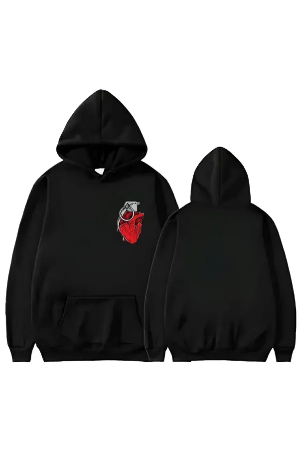 KALP BOMBASI BASKLI KAPİŞONLU SWEAT KALP BOMBASI BASKLI KAPİŞONLU SWEAT