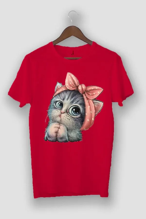 Oversize Unisex Gray Cute Little Cat Printed T-shirt