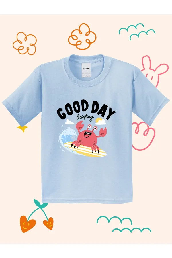 Sörfçü Yengeç Baskılı Çocuk T-shirt
