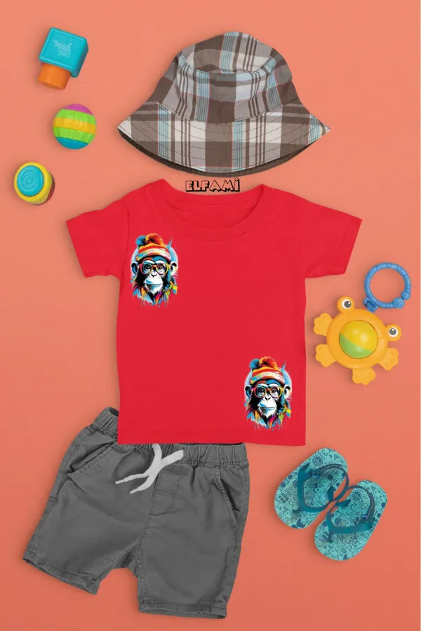 Cute Monkey Detail Printed Girls/Boys T-Shirt