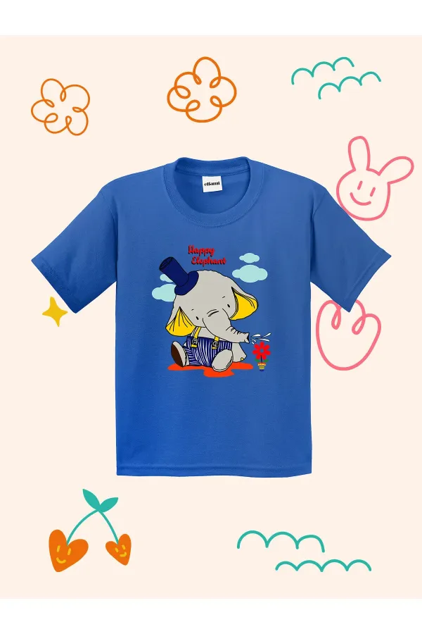 Happy Elephant Baskılı Çocuk T-shirt