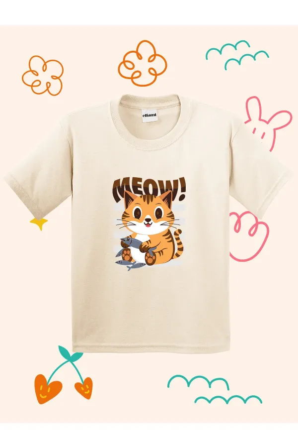 Meow Cute Kitten Print Kids T-shirt
