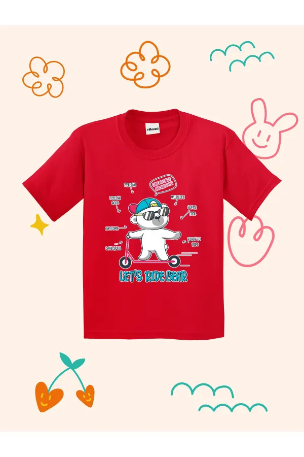 Kaykaycı Ayıcık Tasarım Baskılı Çocuk T-shirt