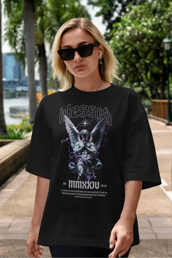 Unisex Women's/Men's BLESSED 3-Color Custom Printed Oversize Cotton Jersey T-Shirt