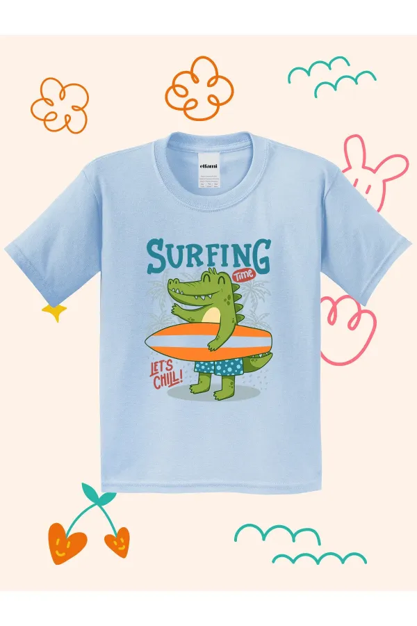 Surfer Dino Print Kids T-shirt