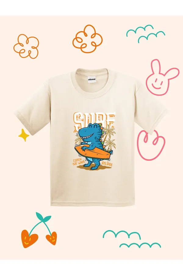 Surfer Dinosaur Print Kids T-shirt