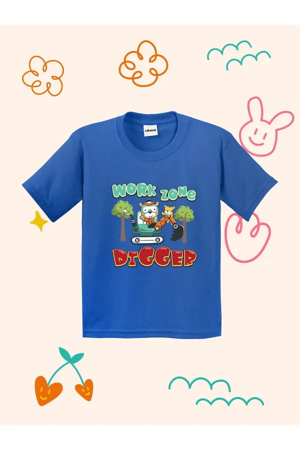 Work Zone Digger Design Printed Kids T-shirt