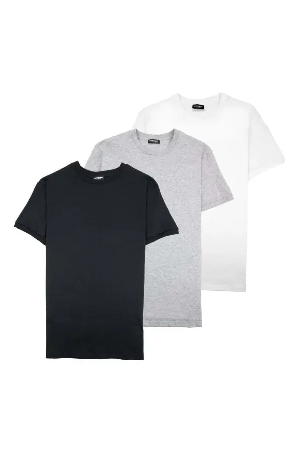 Gri Siyah Beyaz Tişört Seti Lüks Pamuklu Penye Tshirt 3'lü Basic T-shirt