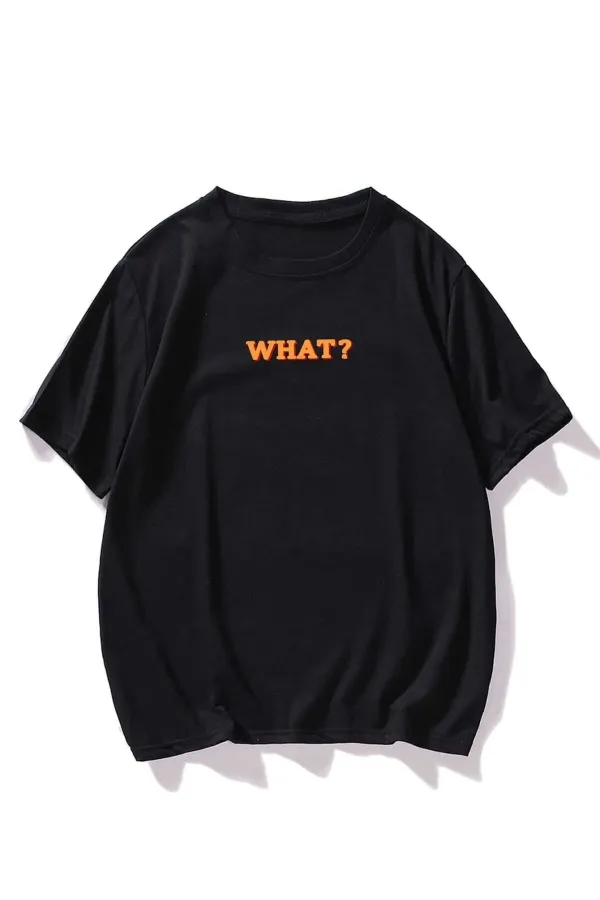 Unisex Black What Printed Oversize T-shirt