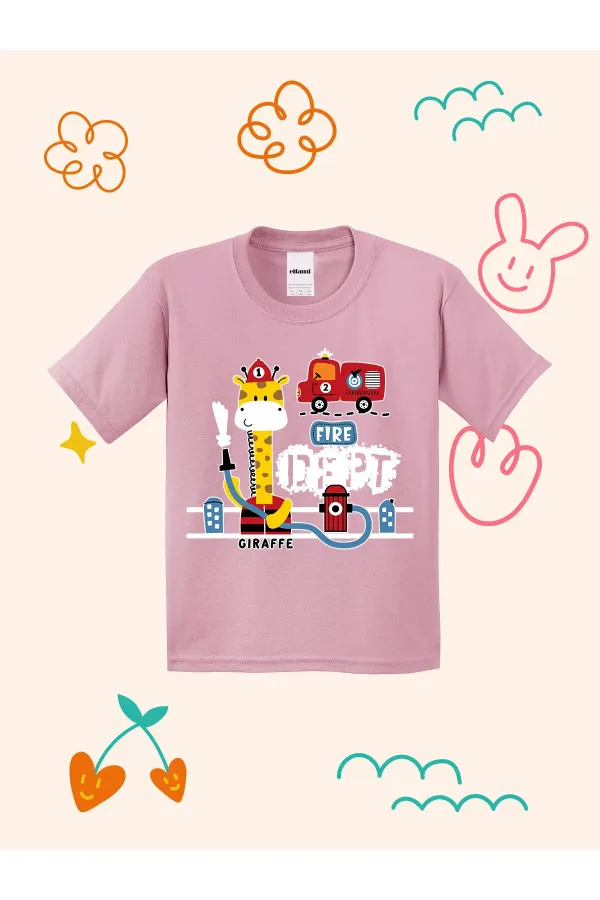 Firefighter Giraffe Print Kids T-shirt
