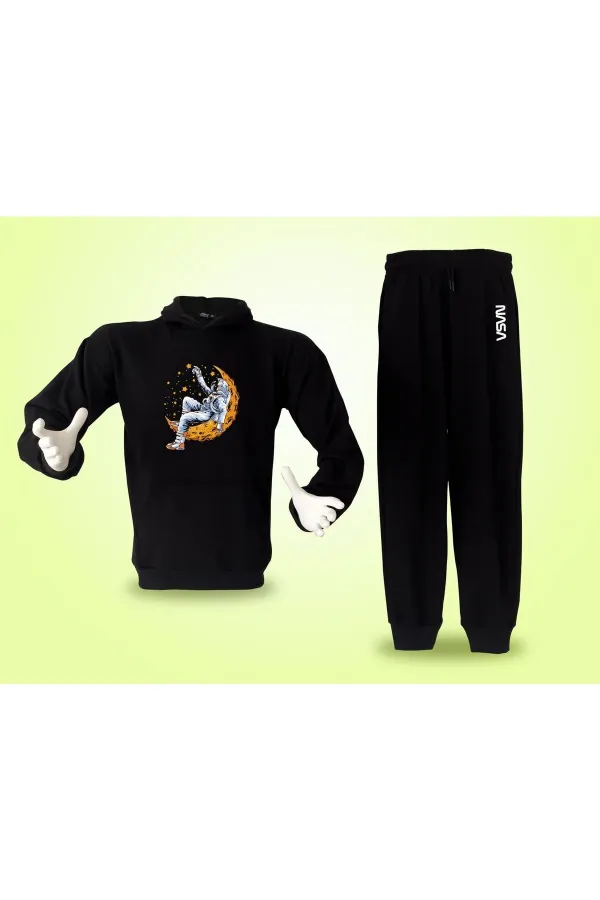 Astronot Baskılı Tasarım 2'li Kombin Sweatshirt & Eşofman Altı