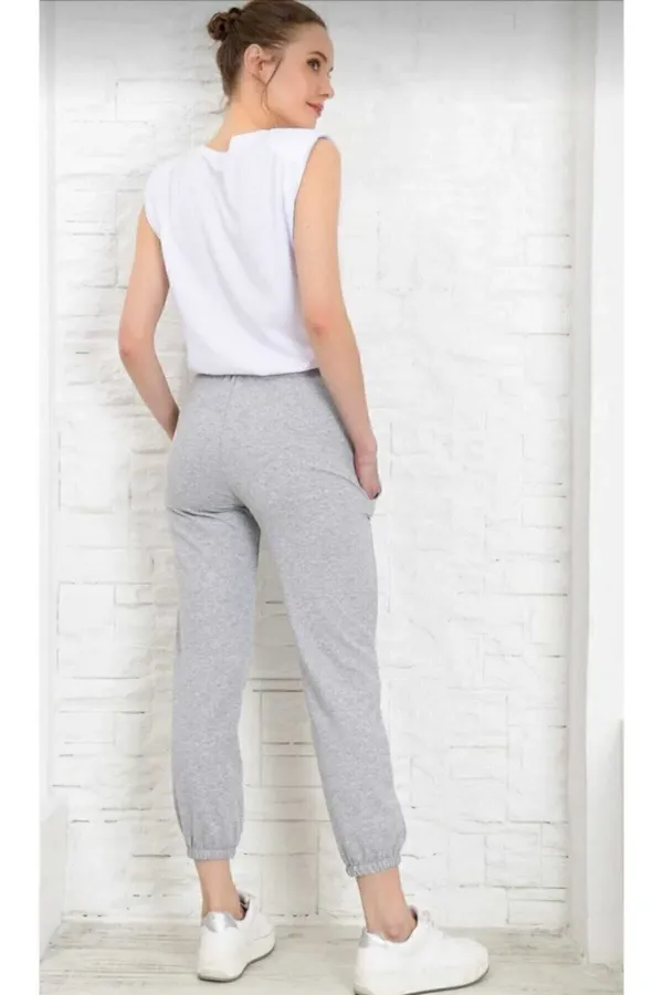 Women's Grey Tracksuit Bottoms with Elasticated Legs