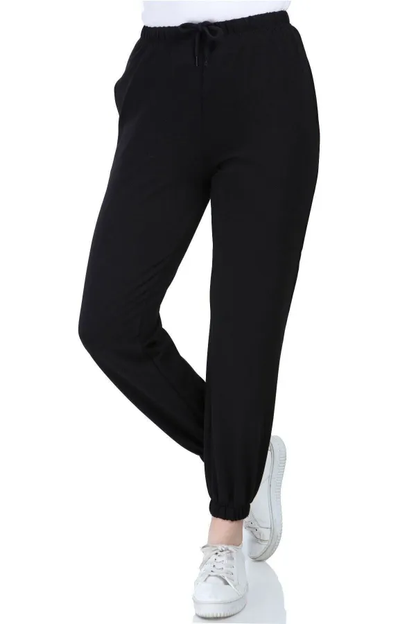 Women's Black Elastic Waist Pocket Tracksuit