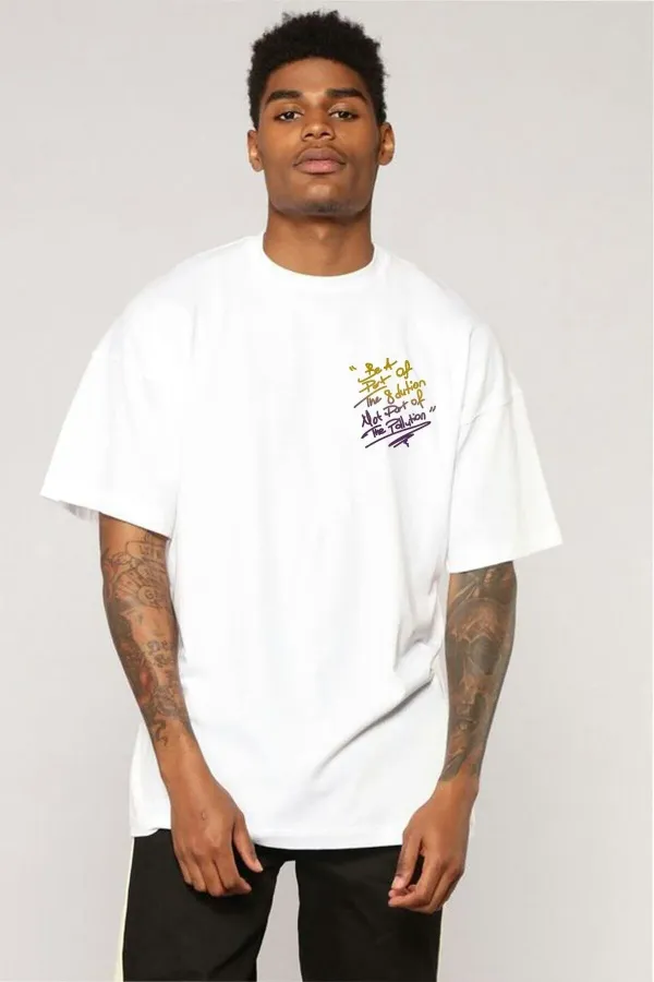 Oversize T-shirt Printed White Round Neck 100% Cotton