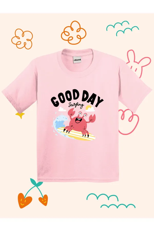 Sörfçü Yengeç Baskılı Çocuk T-shirt