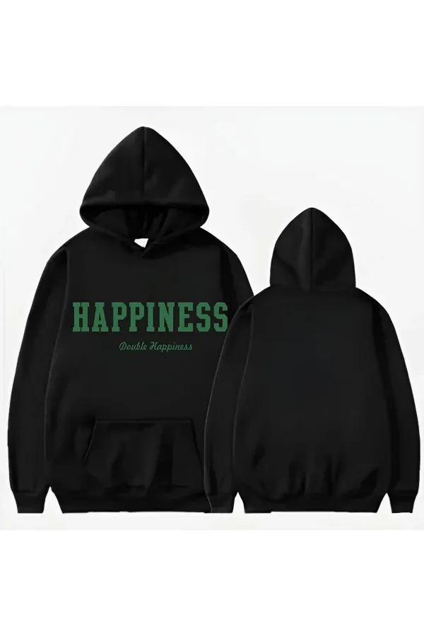 HAPPINESS BASKLI KAPİŞONLU SWEAT