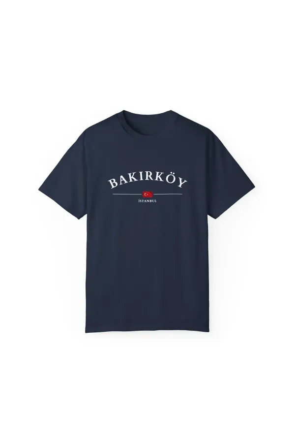 Unisex Bakırköy Istanbul City Printed Navy Blue Basic T-shirt
