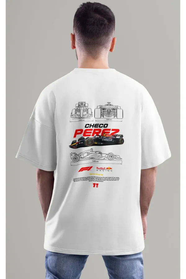 T-shirt unisexe à col rond en coton surdimensionné imprimé personnalisé coloré CHECO PEREZ pour hommes/femmes