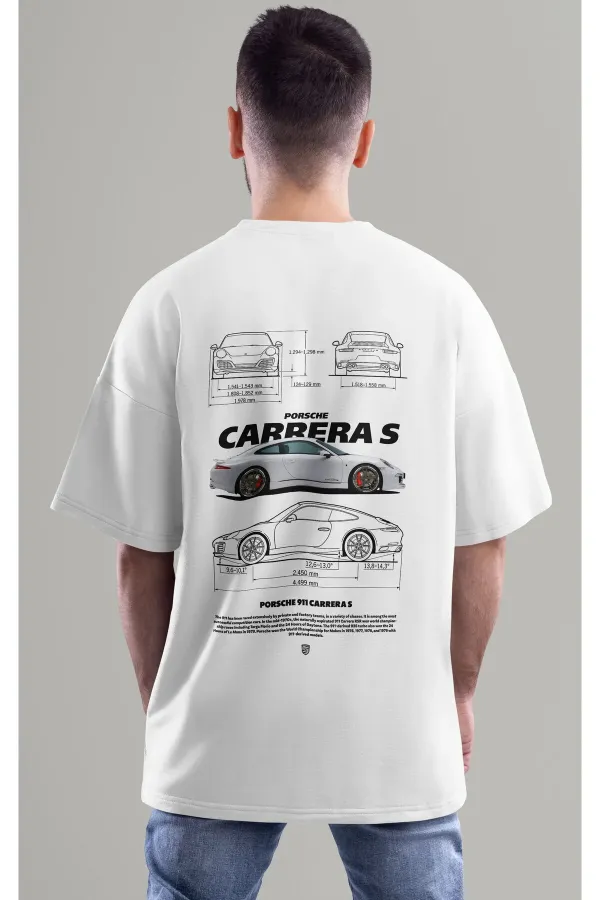 Unisex Erkek/Kadın PORSCHE 911 4S Renkli Özel Baskılı Oversize Pamuklu Bisiklet Yaka T-Shirt Tişört