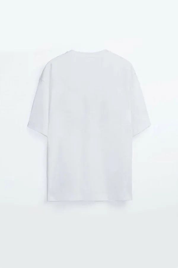 Oversize T-shirt Printed White Round Neck 100% Cotton