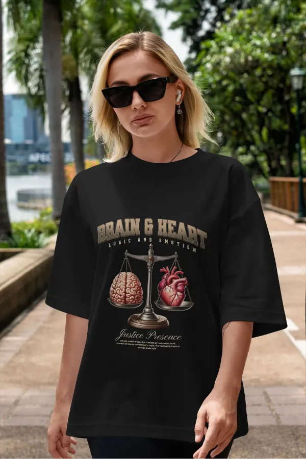 Unisex Men's/Women's BRAIN HEART Colorful Custom Printed Oversize Cotton Crew Neck T-Shirt