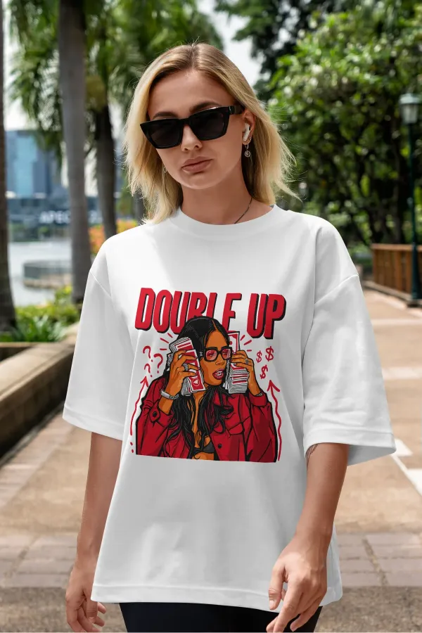 Unisex Men's/Women's DOUBLE UP Custom Printed Oversize Cotton Crew Neck T-Shirt