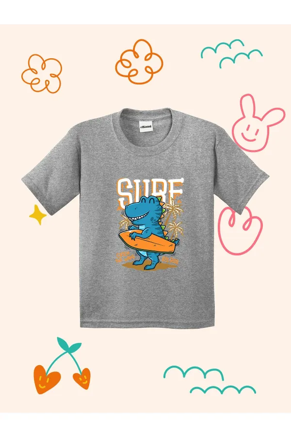 Surfer Dinosaur Print Kids T-shirt