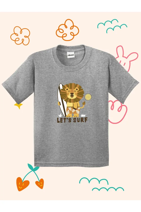 Lets Surf Lion Print Kids T-shirt