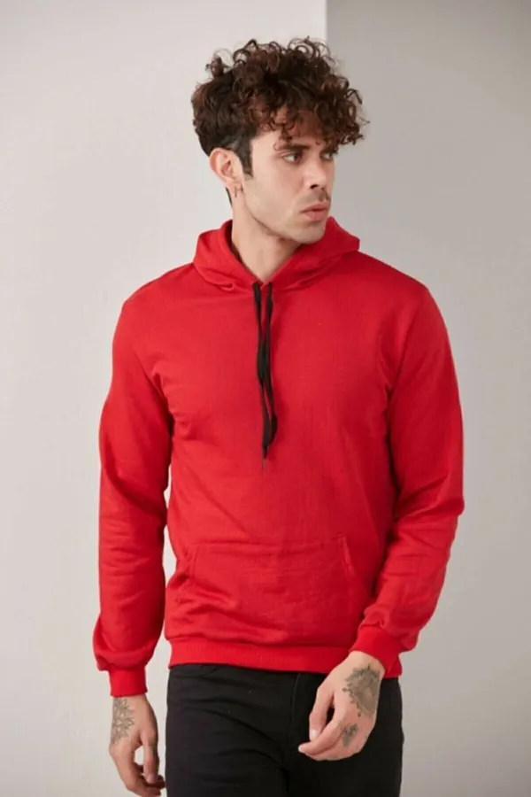 Erkek Kırmızı Kapüşonlu Sweatshirt