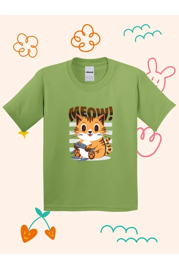 Meow Cute Kitten Print Kids T-shirt