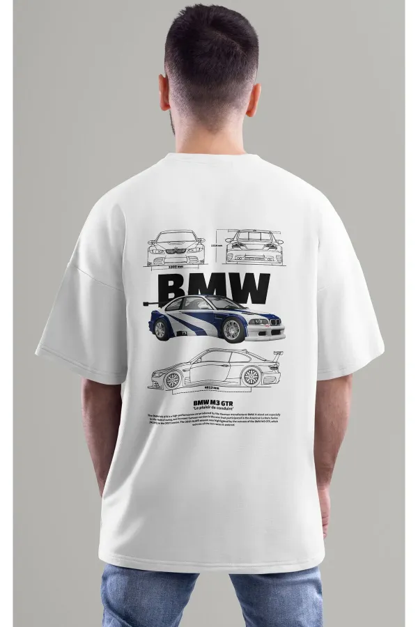 Unisex Erkek/Kadın BMW M3 GTR Renkli Özel Baskılı Oversize Pamuklu Bisiklet Yaka T-Shirt Tişört