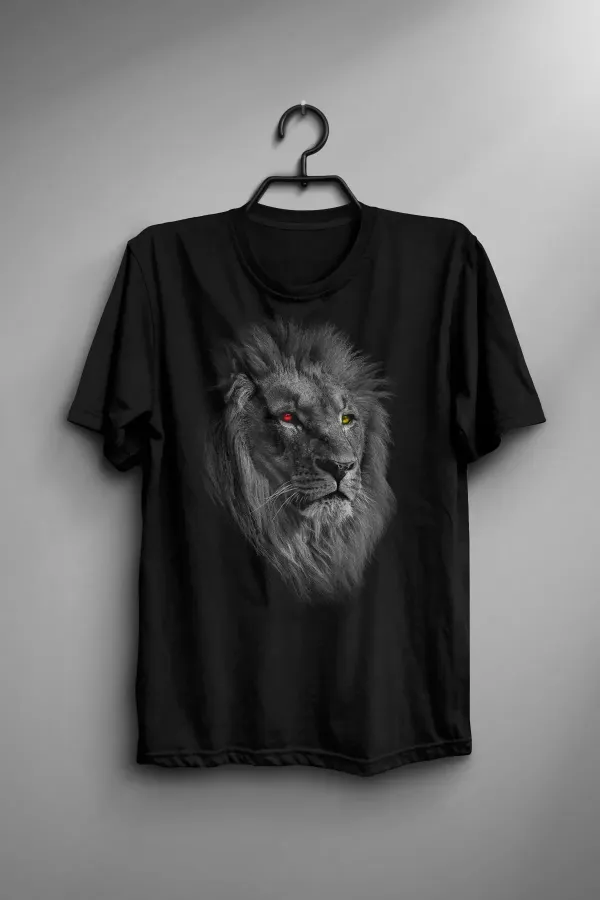 Oversize Erkek Siyah Aslan Model Illüstrasyon Grafik Baskılı Tişört