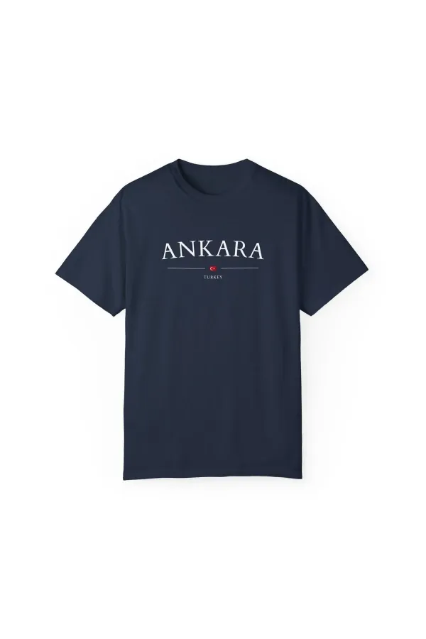 Unisex Ankara Turkey City Printed Navy Blue Basic T-shirt